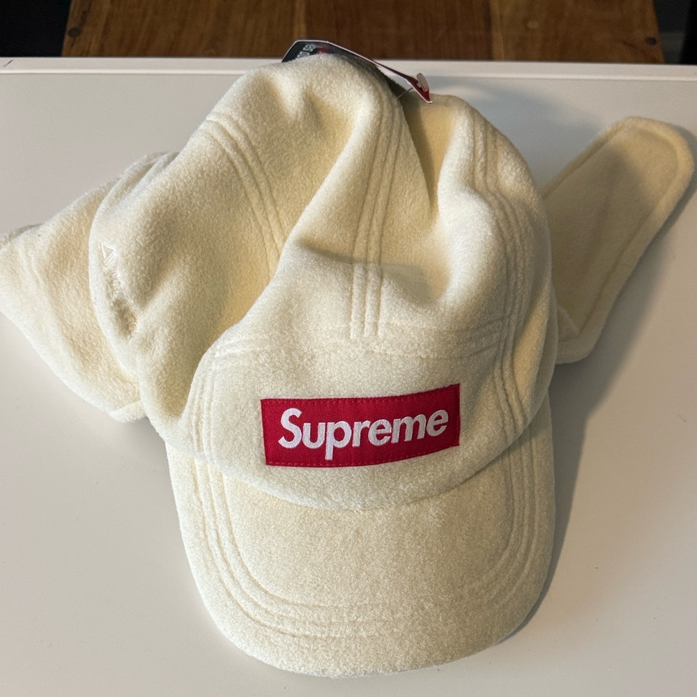 Supreme Polartec Cream Hat with Red Logo